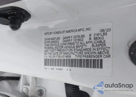 2020 Acura Tlx Standard из США, поврежденный, VIN 19UUB1F38LA014909